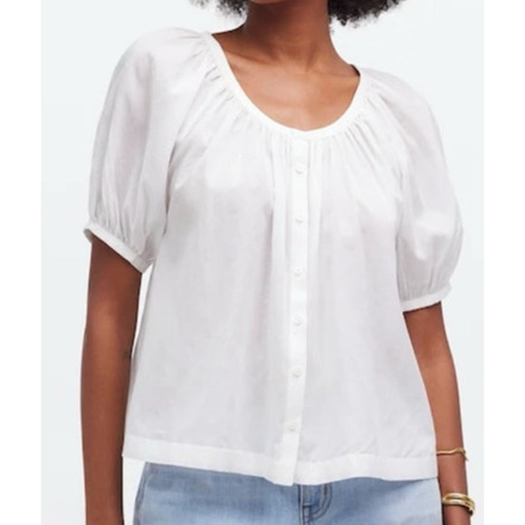 Madewell Puff Sleeve A Line Button Up Short Sleeve Summer Top US Women's XXS New - Picture 1 of 7